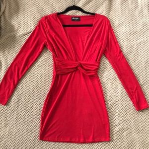 Nasty Gal Solid Red Plunge Neck Dress (S)